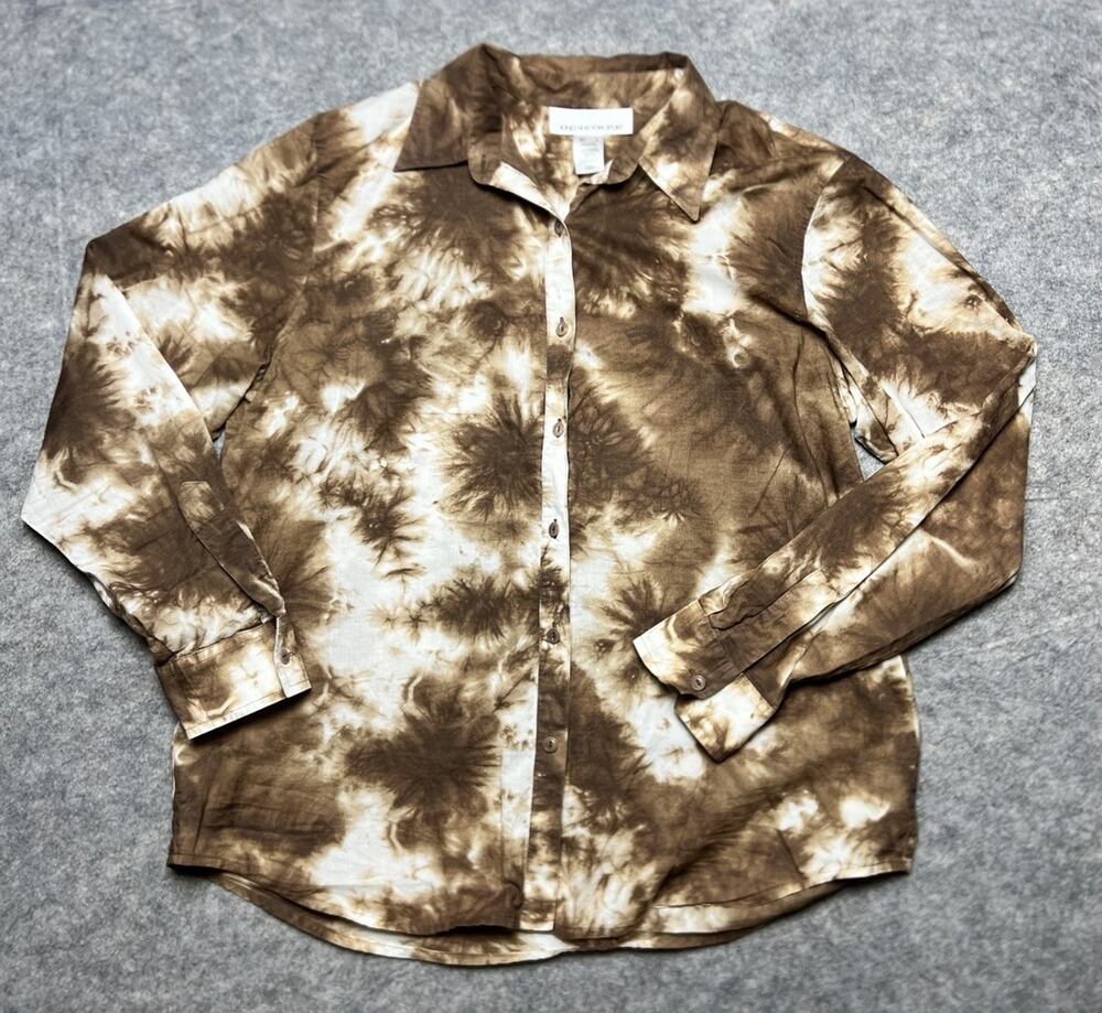 Jones New York Sport Women's Brown Tie Dye Button Up Tunic Shirt Size Large